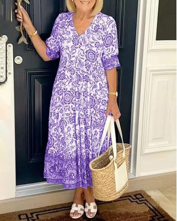 Solena Blue Floral Midi Dress