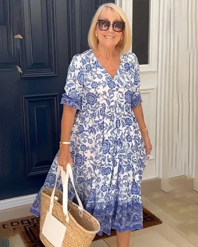 Solena Blue Floral Midi Dress