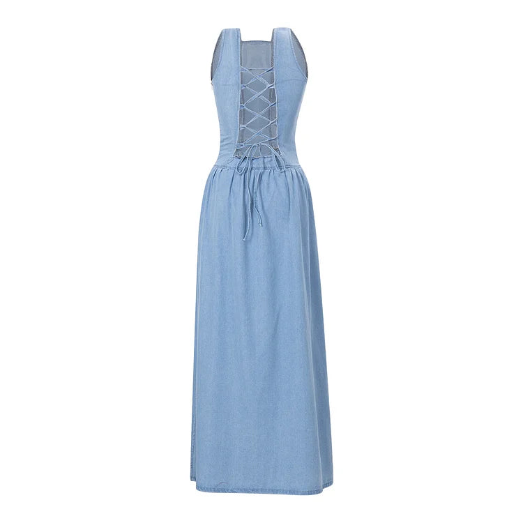 Maeryn Midnight Denim Strappy Sleeveless Dress