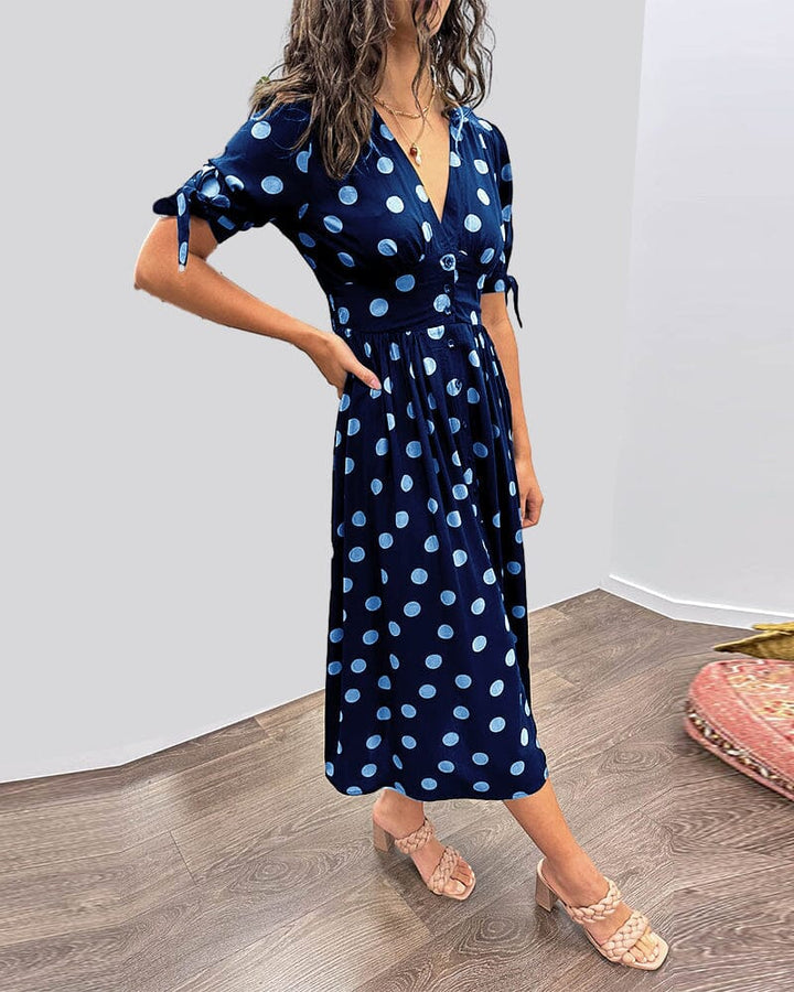 Marcelline Sweetheart Deep V Polka Dot Dress