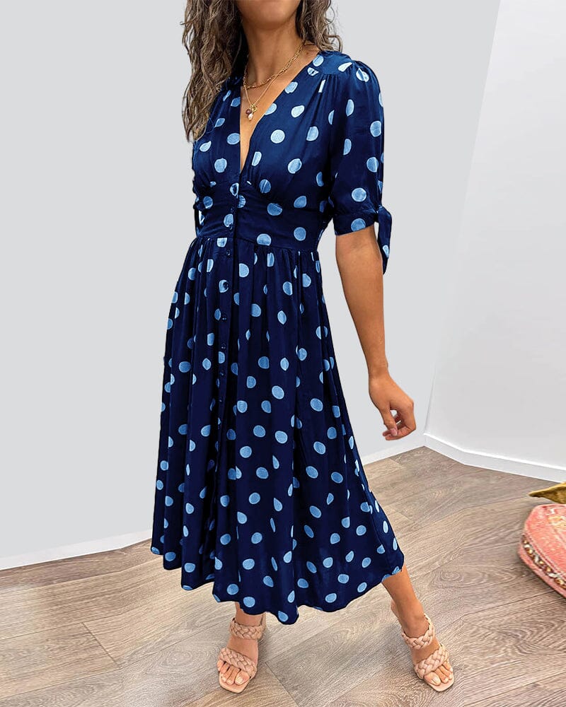 Marcelline Sweetheart Deep V Polka Dot Dress
