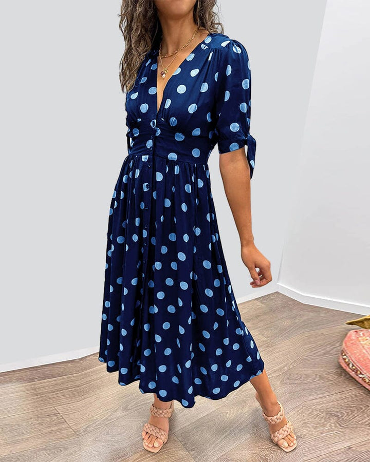 Marcelline Sweetheart Deep V Polka Dot Dress
