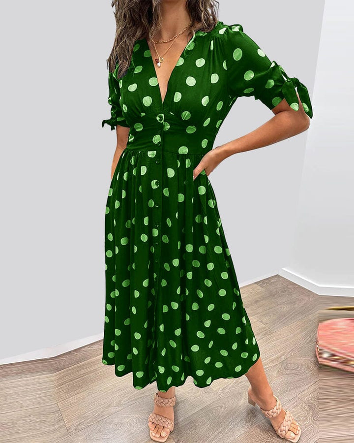 Marcelline Sweetheart Deep V Polka Dot Dress