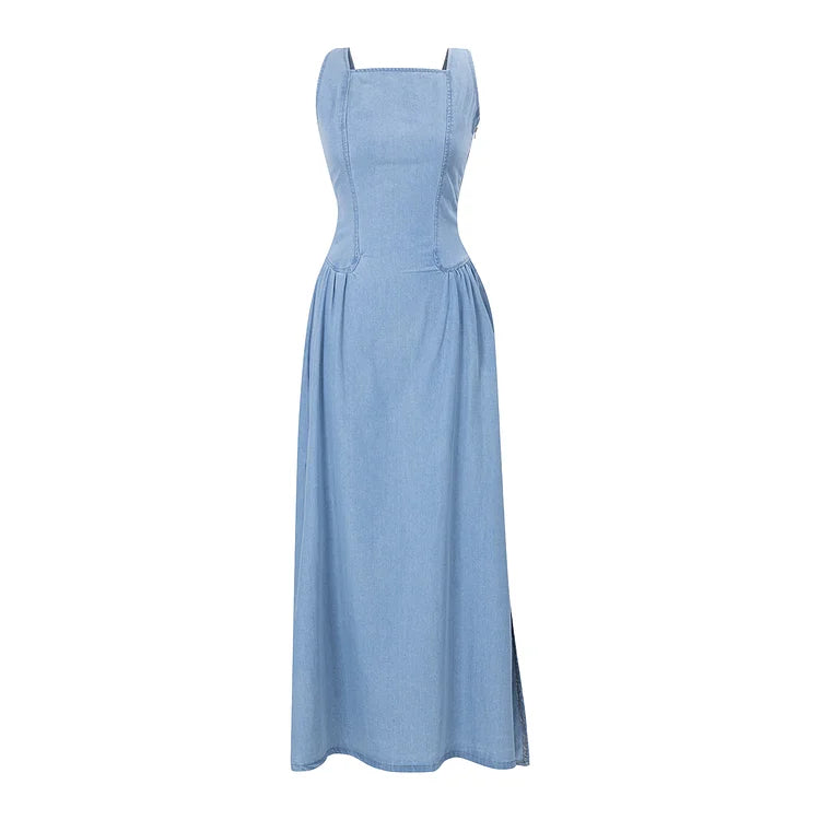 Maeryn Midnight Denim Strappy Sleeveless Dress