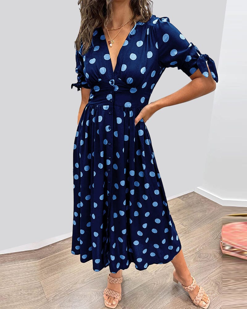 Marcelline Sweetheart Deep V Polka Dot Dress