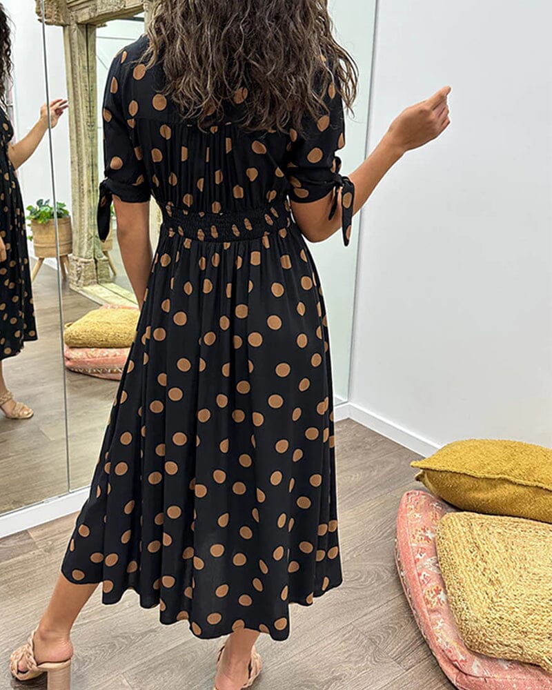 Marcelline Sweetheart Deep V Polka Dot Dress
